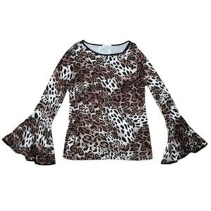 Regenbogen Womens Sz L Top Shirt Blouse Animal Print Liquid Knit Bell Sleeves